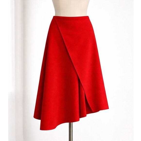 Vince Dresses & Skirts - Vince Red Asymmetrical Drape Skirt Size 2 Wool Blend Crimson